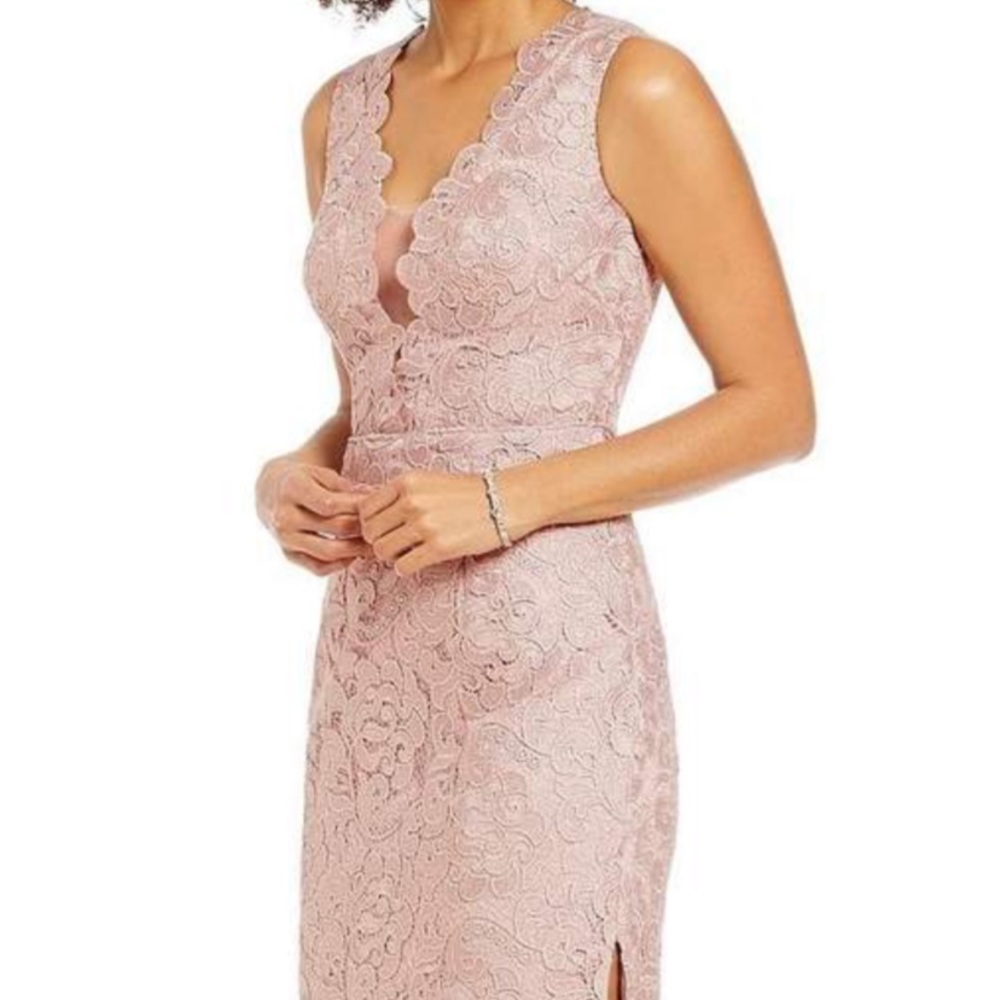 Aidan Mattox illusion inset v-neck gown